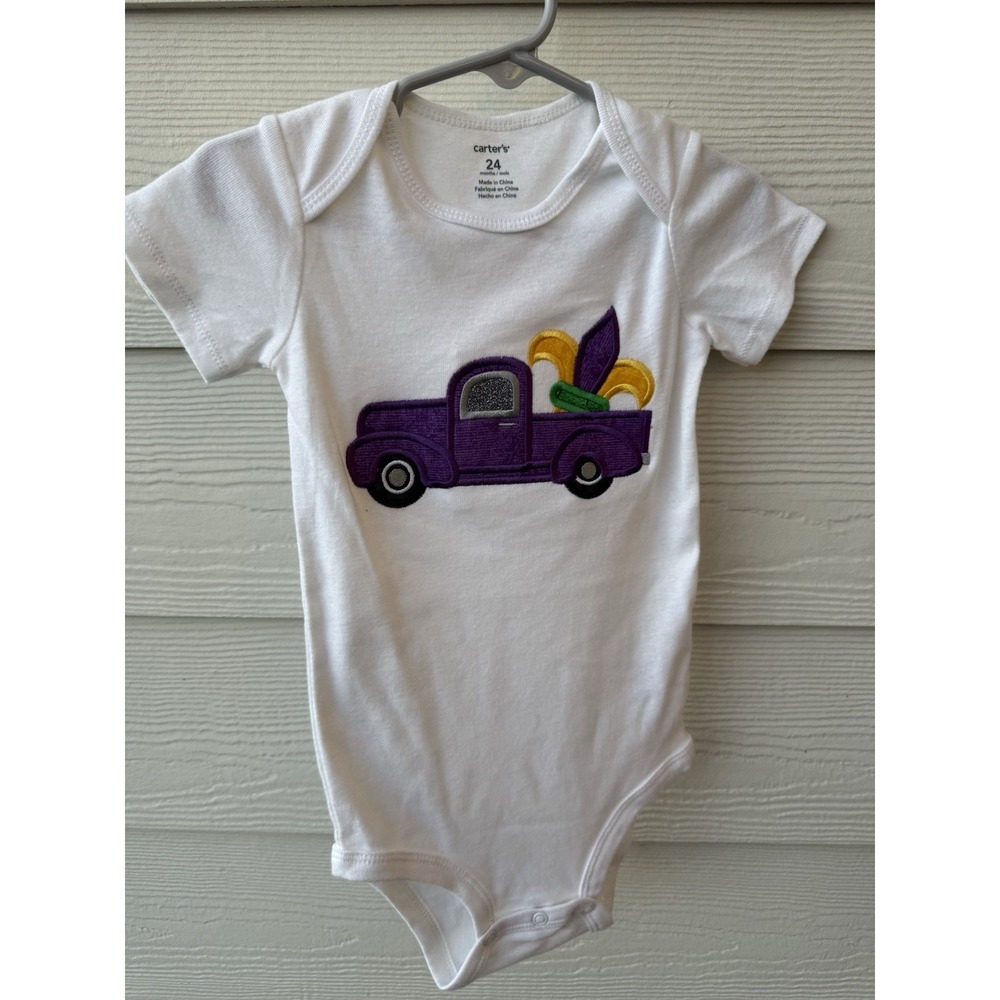 Mardi Gras Themed embroidered Truck Baby Toddler Bodysuit Size 24‎ Months